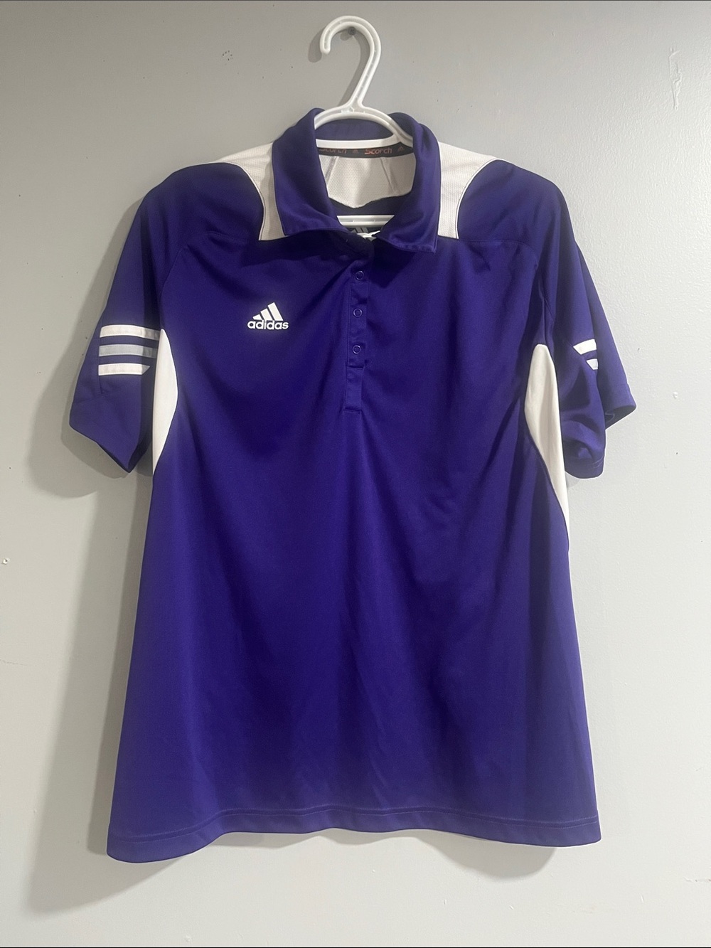 adidas Purple Polo with White Panels and Stripe Detail XL